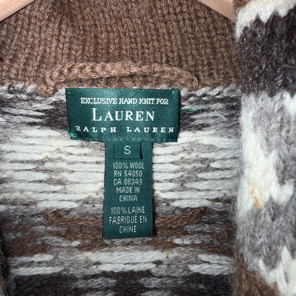 Ralph Lauren Southwestern Navajo 100% Wool Hand Knit Cardigan Waist Tie S/P Polo - Picture 2 of 11